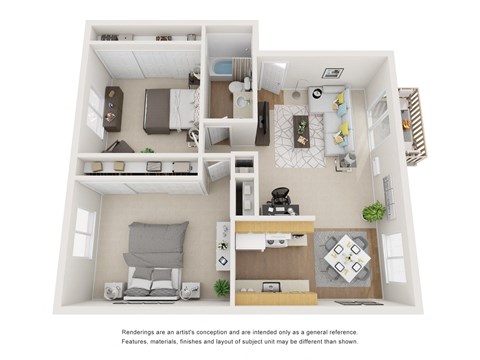 Floor plan for 2 beds, 1 bath, 890 sqft